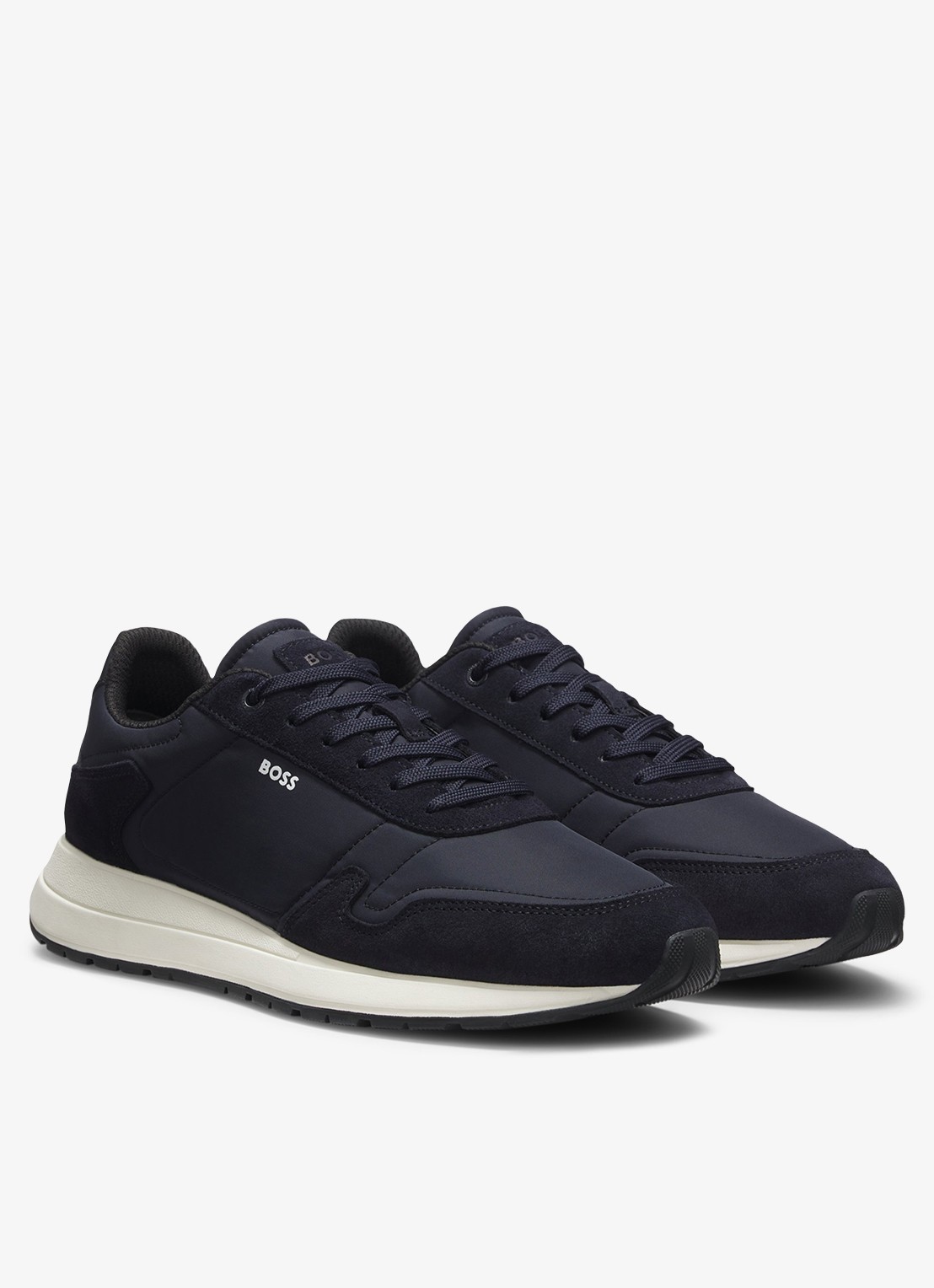 BOSS Sneakers met details van suède - voorkant 4 donkerblauw