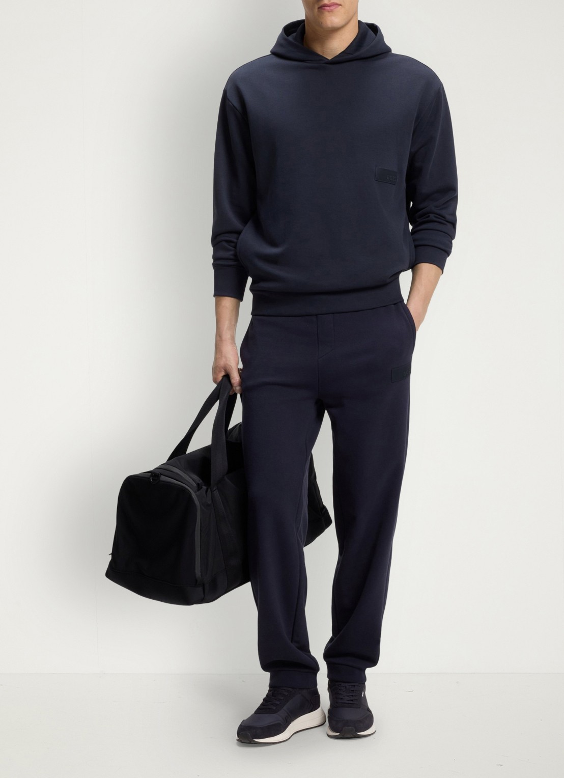 BOSS Sneakers met details van suède - voorkant 2 donkerblauw