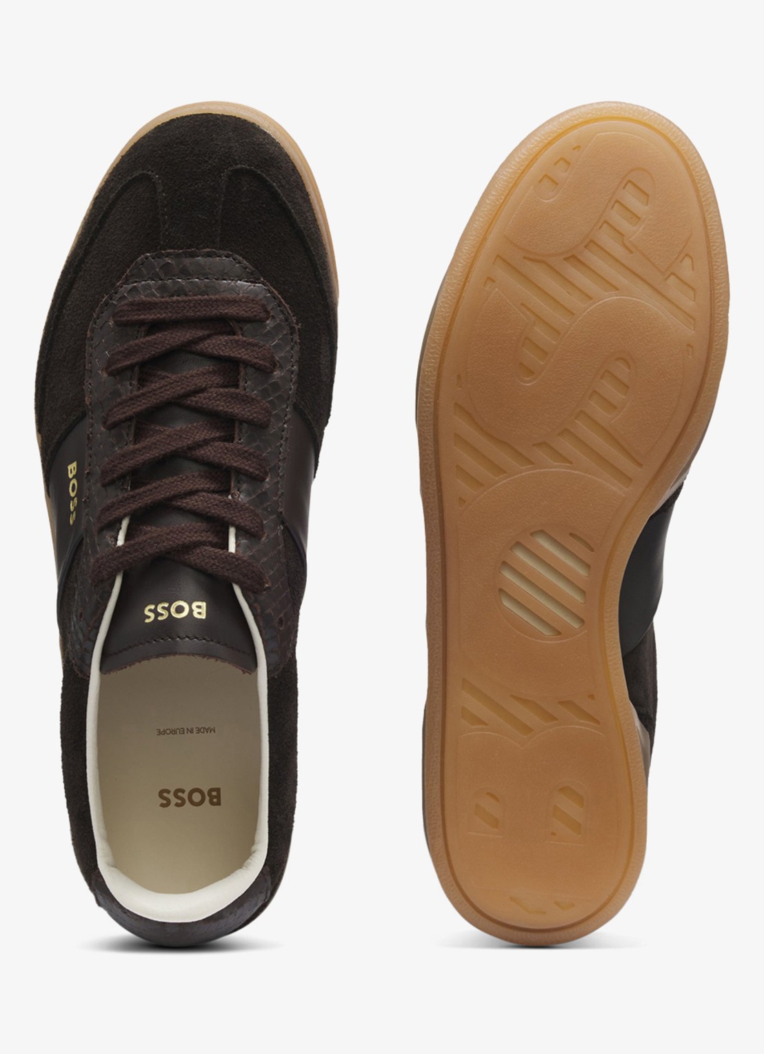 BOSS Sneakers van suède met leer details - detail 2 donkerbruin