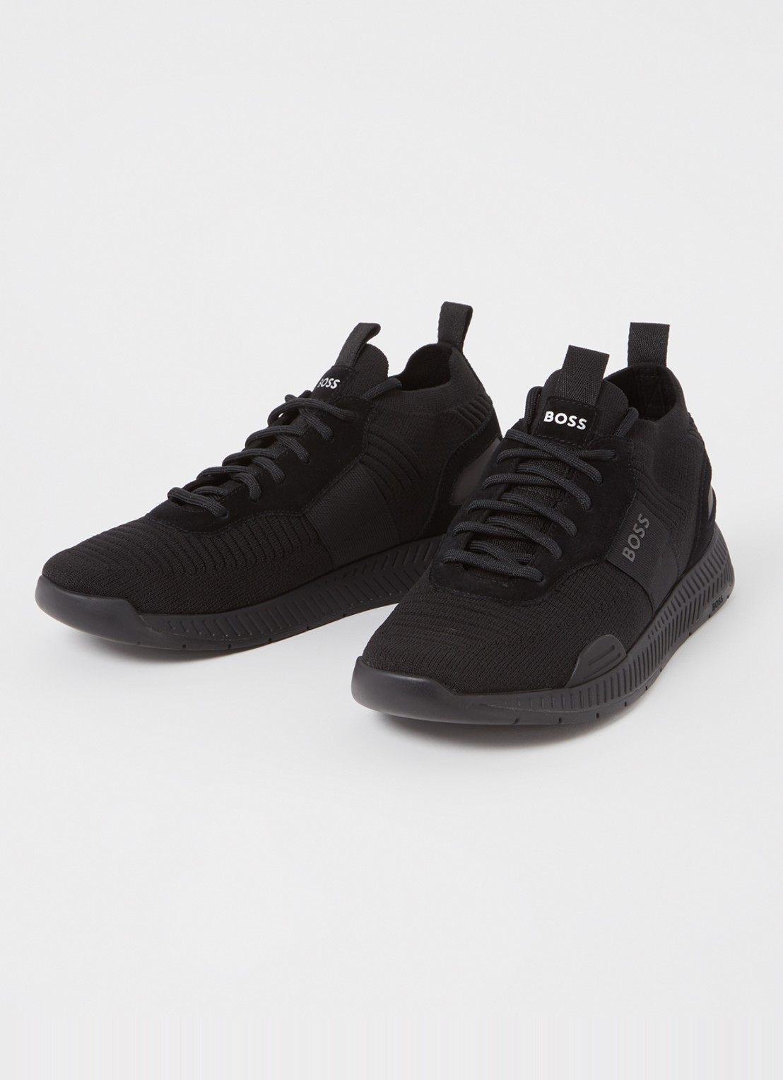 BOSS Sneakers van verschillende materialen met gebreide bovenzijde en suède details - detail 2 black-001 / zwart