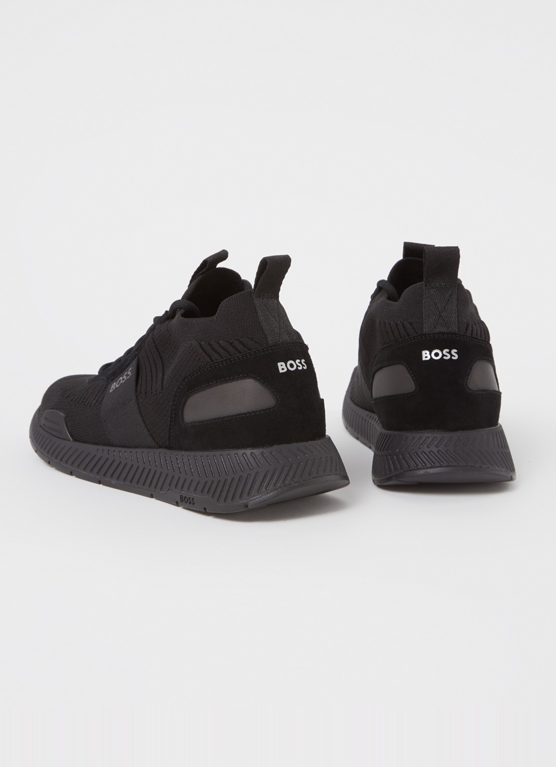 BOSS Sneakers van verschillende materialen met gebreide bovenzijde en suède details - detail 3 black-001 / zwart