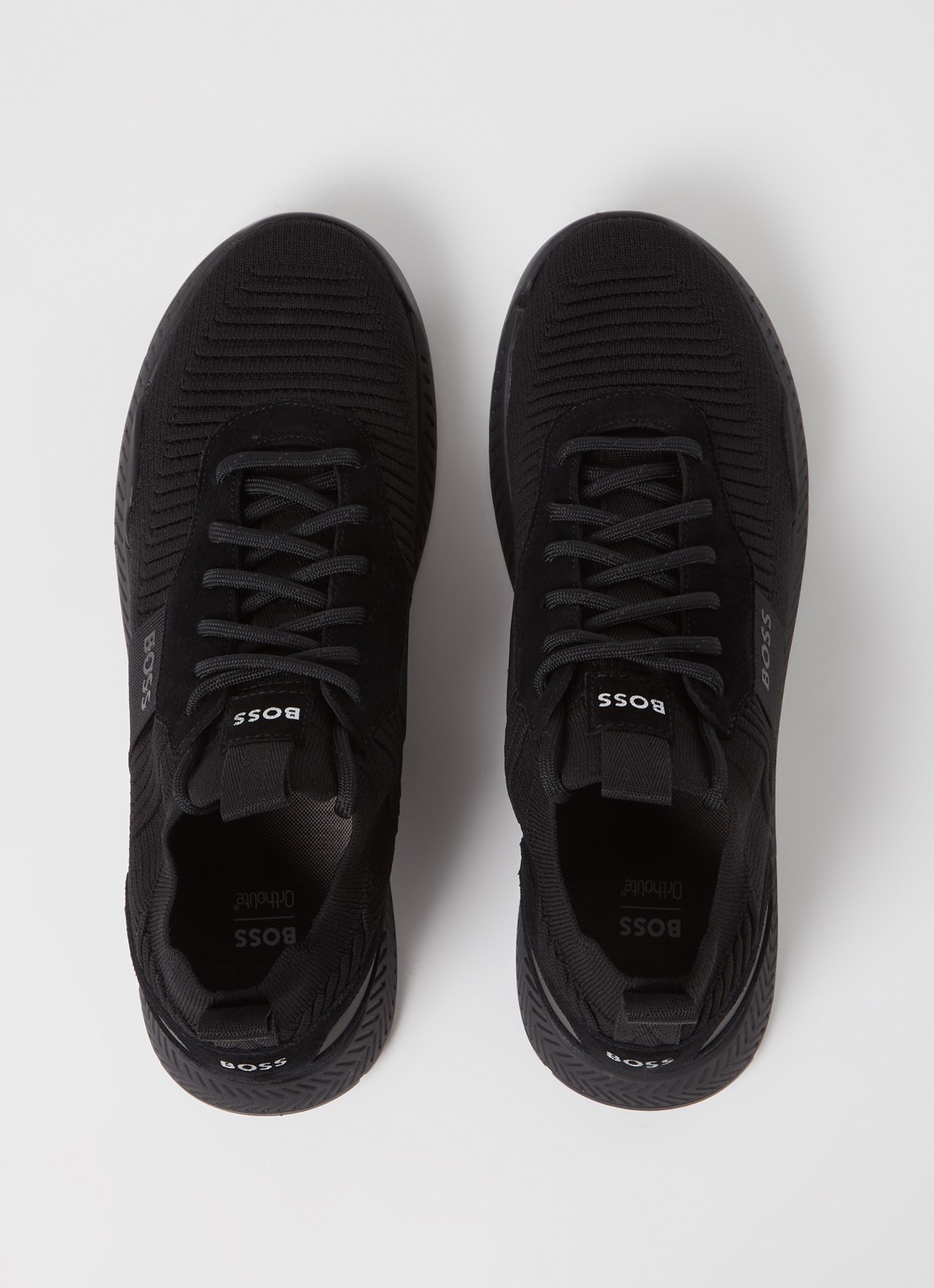 BOSS Sneakers van verschillende materialen met gebreide bovenzijde en suède details - detail 4 black-001 / zwart