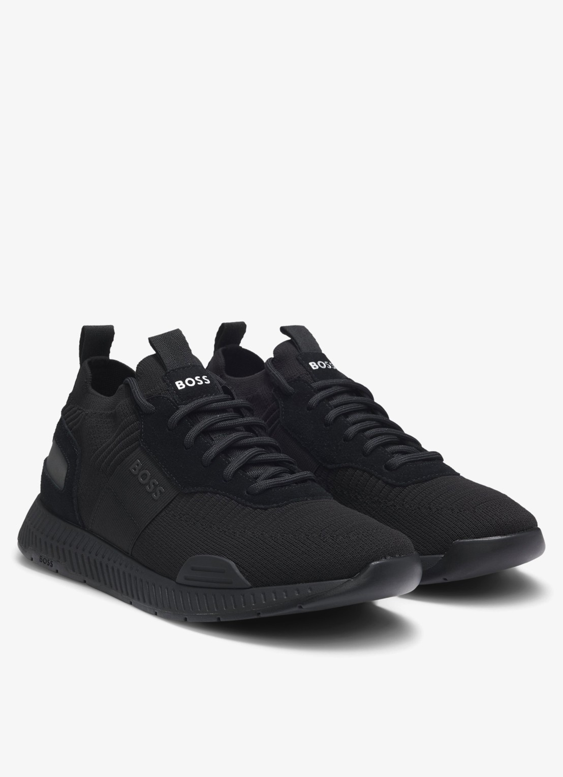 BOSS Sneakers van verschillende materialen met gebreide bovenzijde en suède details - detail 6 black-001 / zwart