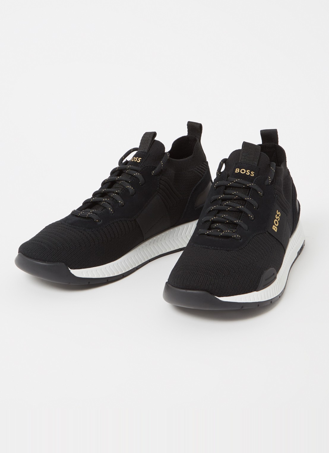 BOSS Sneakers van verschillende materialen met gebreide bovenzijde en suède details - detail black-007 / zwart
