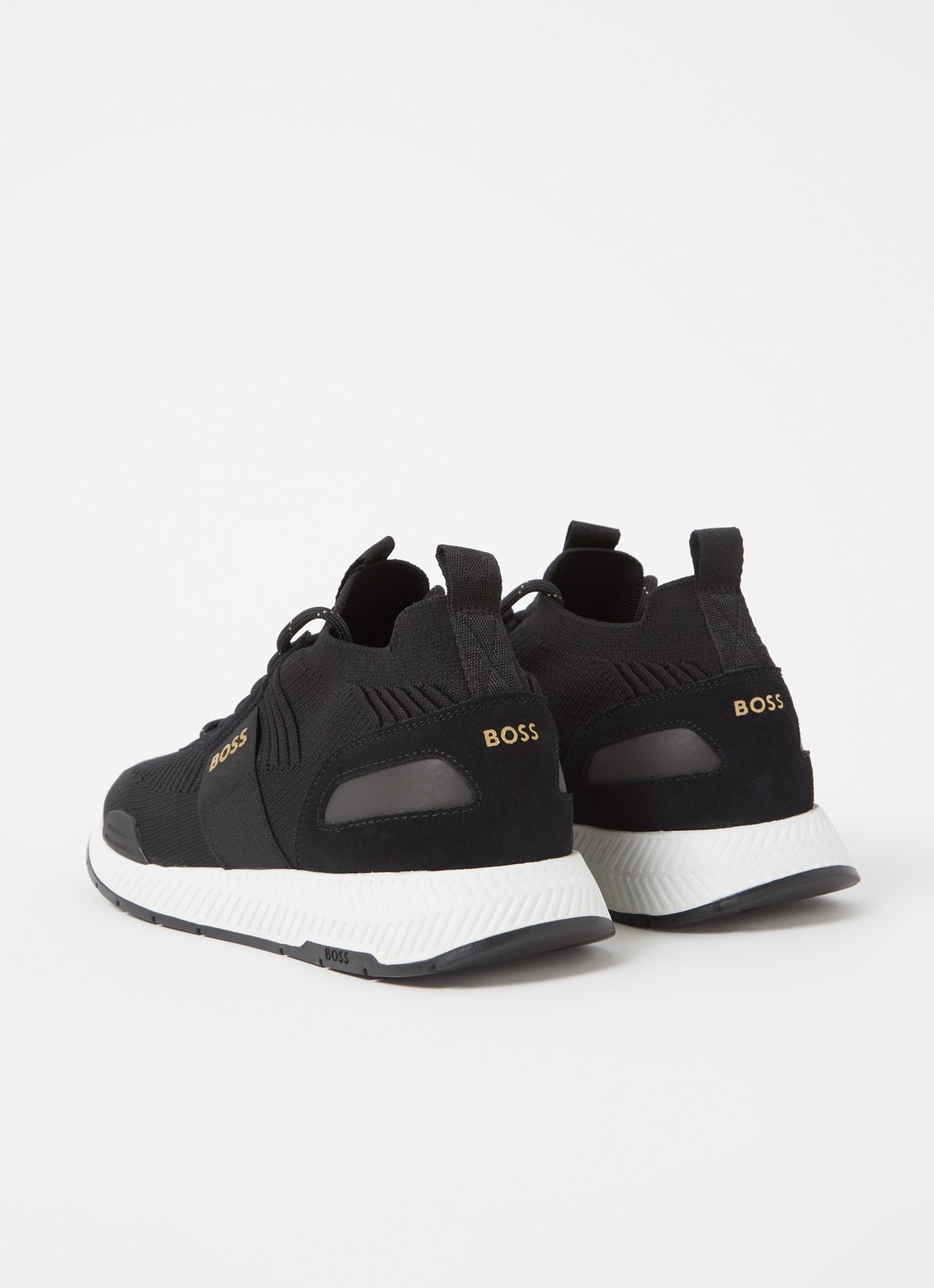 BOSS Sneakers van verschillende materialen met gebreide bovenzijde en suède details - detail 2 black-007 / zwart