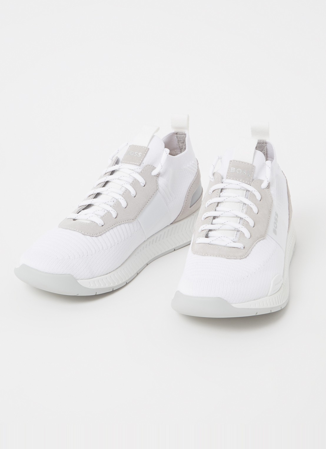 BOSS Sneakers van verschillende materialen met gebreide bovenzijde en suède details - detail 2 white-100 / wit