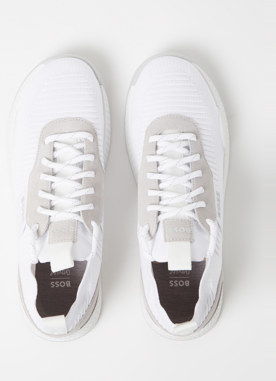 BOSS Sneakers van verschillende materialen met gebreide bovenzijde en suède details - detail 4 white-100 / wit