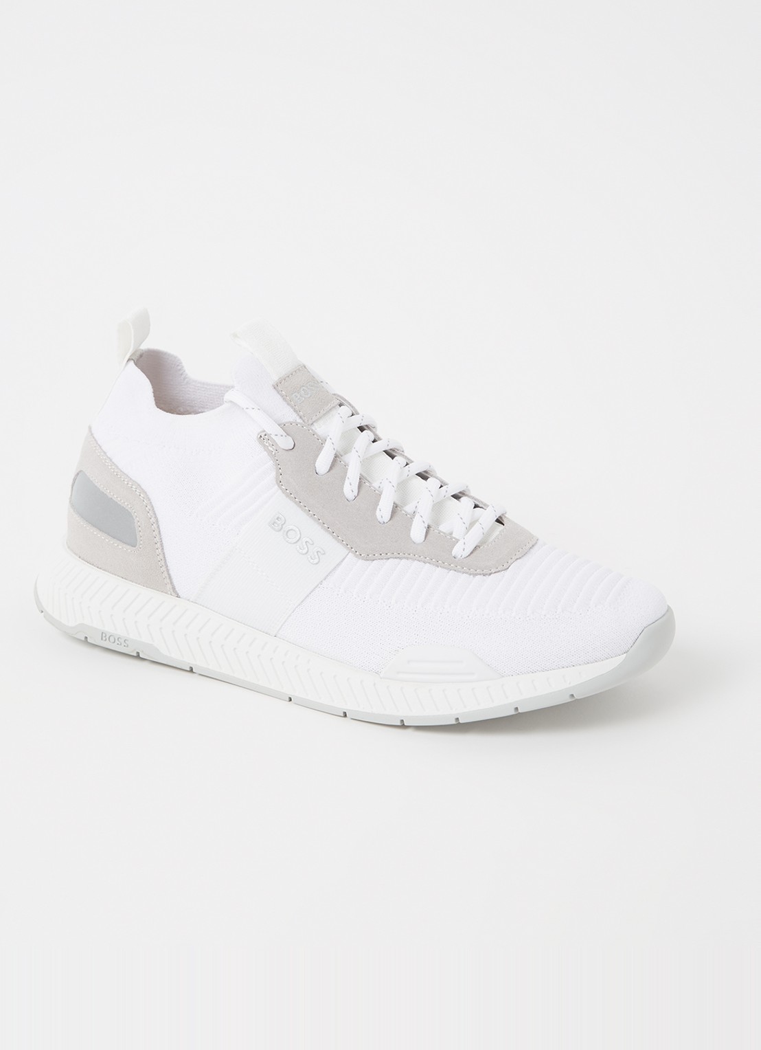 BOSS Sneakers van verschillende materialen met gebreide bovenzijde en suède details - voorkant white-100 / wit