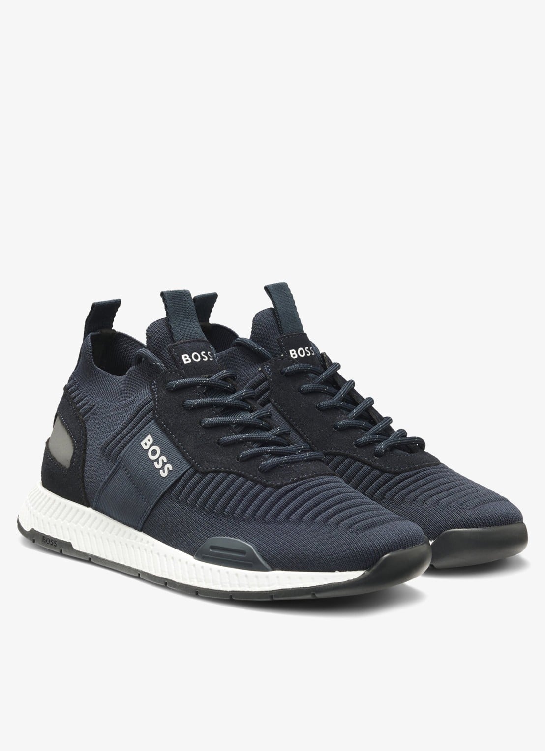 BOSS Sneakers van verschillende materialen met gebreide bovenzijde en suède details - detail 4 dark blue-401 / blauw