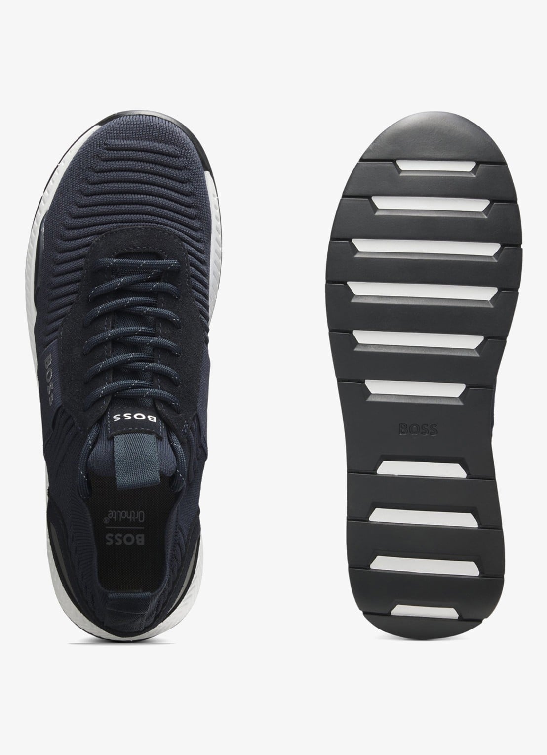 BOSS Sneakers van verschillende materialen met gebreide bovenzijde en suède details - detail 5 dark blue-401 / blauw