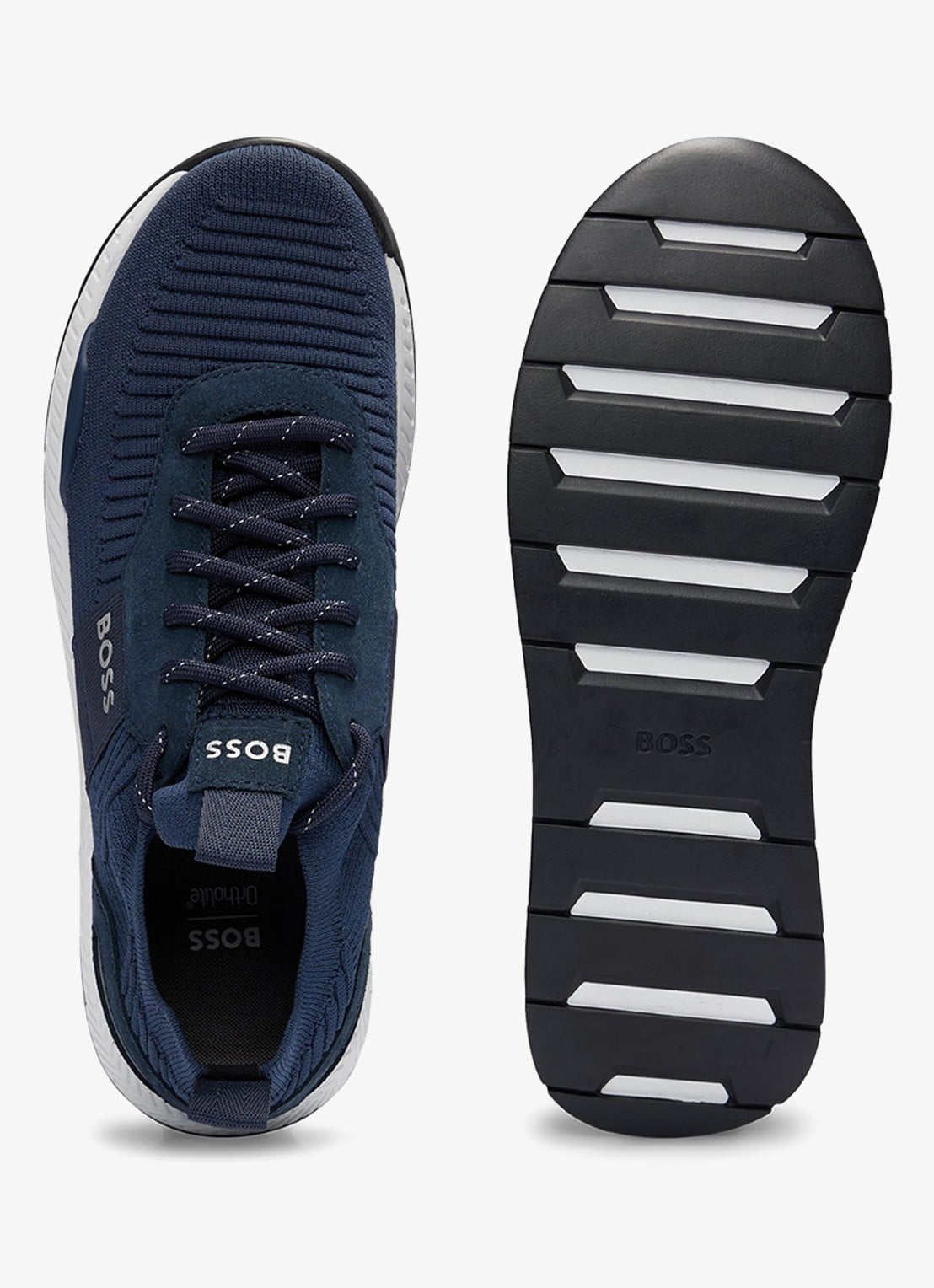 BOSS Sneakers van verschillende materialen met gebreide bovenzijde en suède details - detail 6 dark blue-401 / blauw