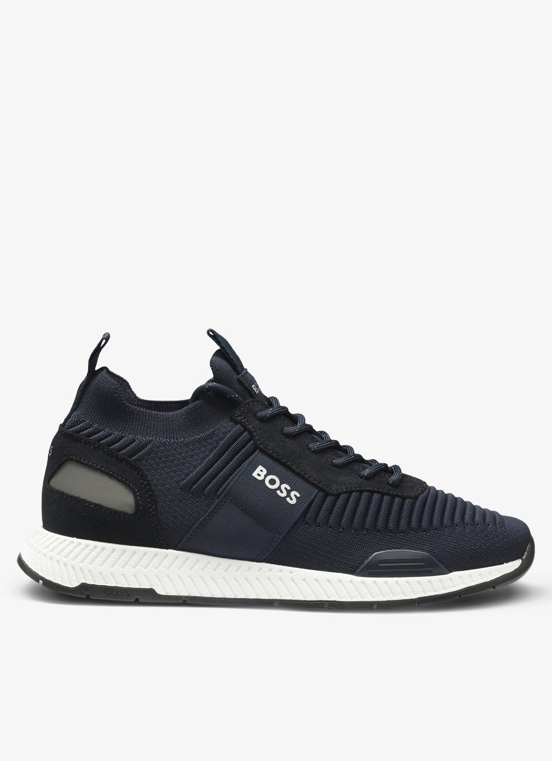 BOSS Sneakers van verschillende materialen met gebreide bovenzijde en suède details - voorkant 2 dark blue-401 / blauw