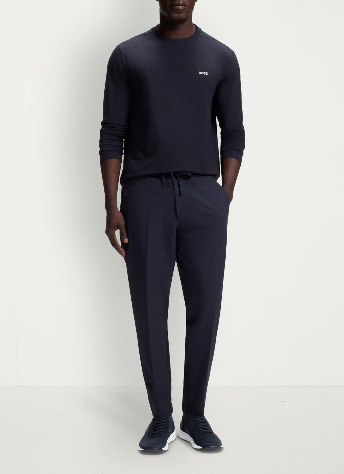 BOSS Sneakers van verschillende materialen met gebreide bovenzijde en suède details - voorkant 3 dark blue-401 / blauw