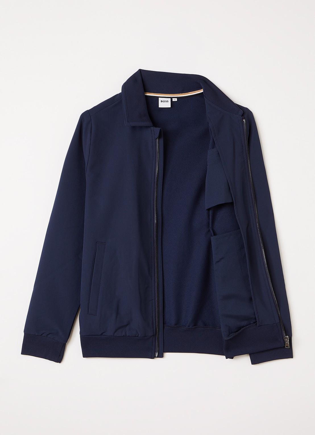 BOSS Softshell jack met logoborduring - voorkant 2 donkerblauw