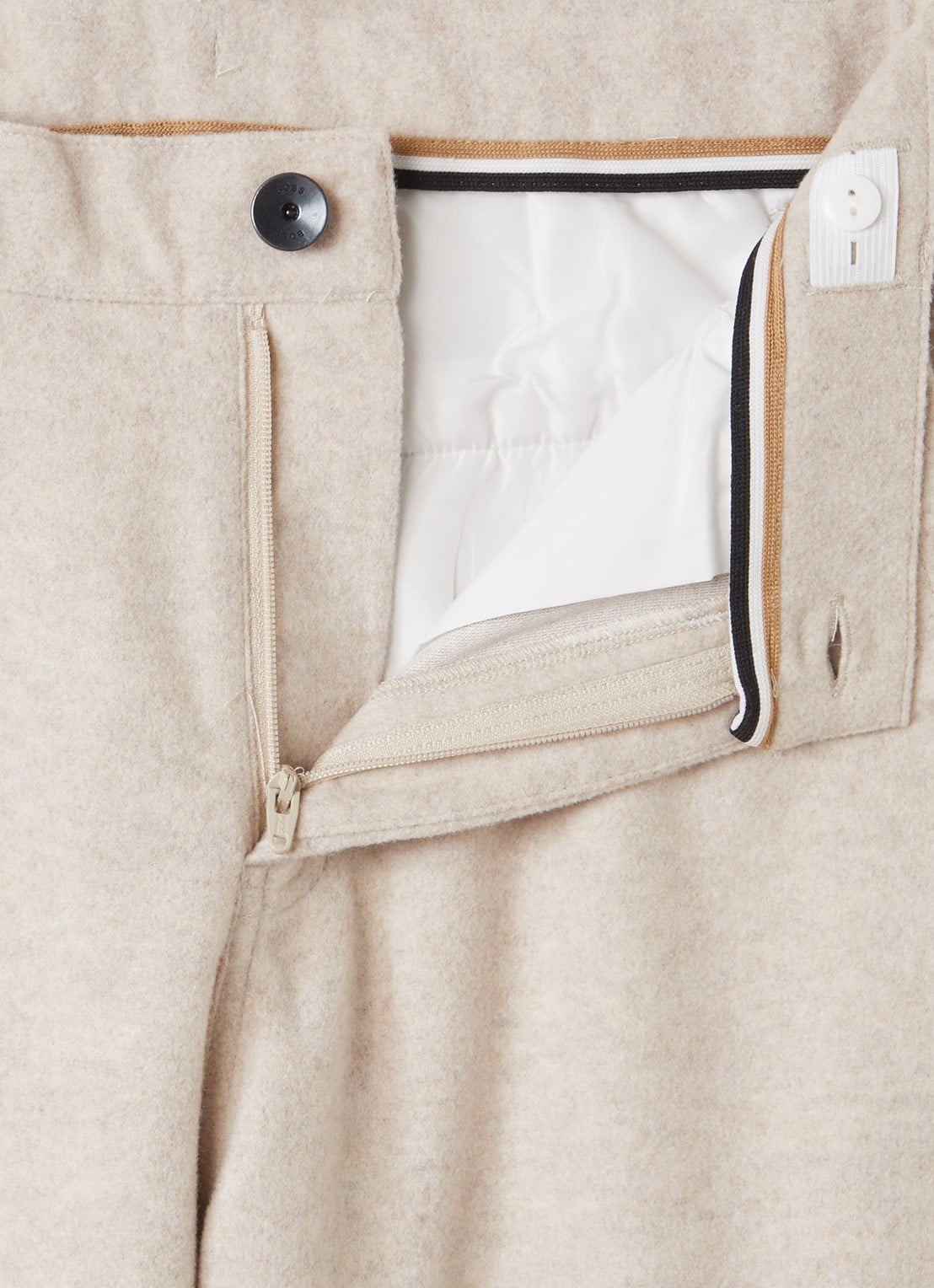BOSS Straight fit broek van flanel met steekzakken - detail beige