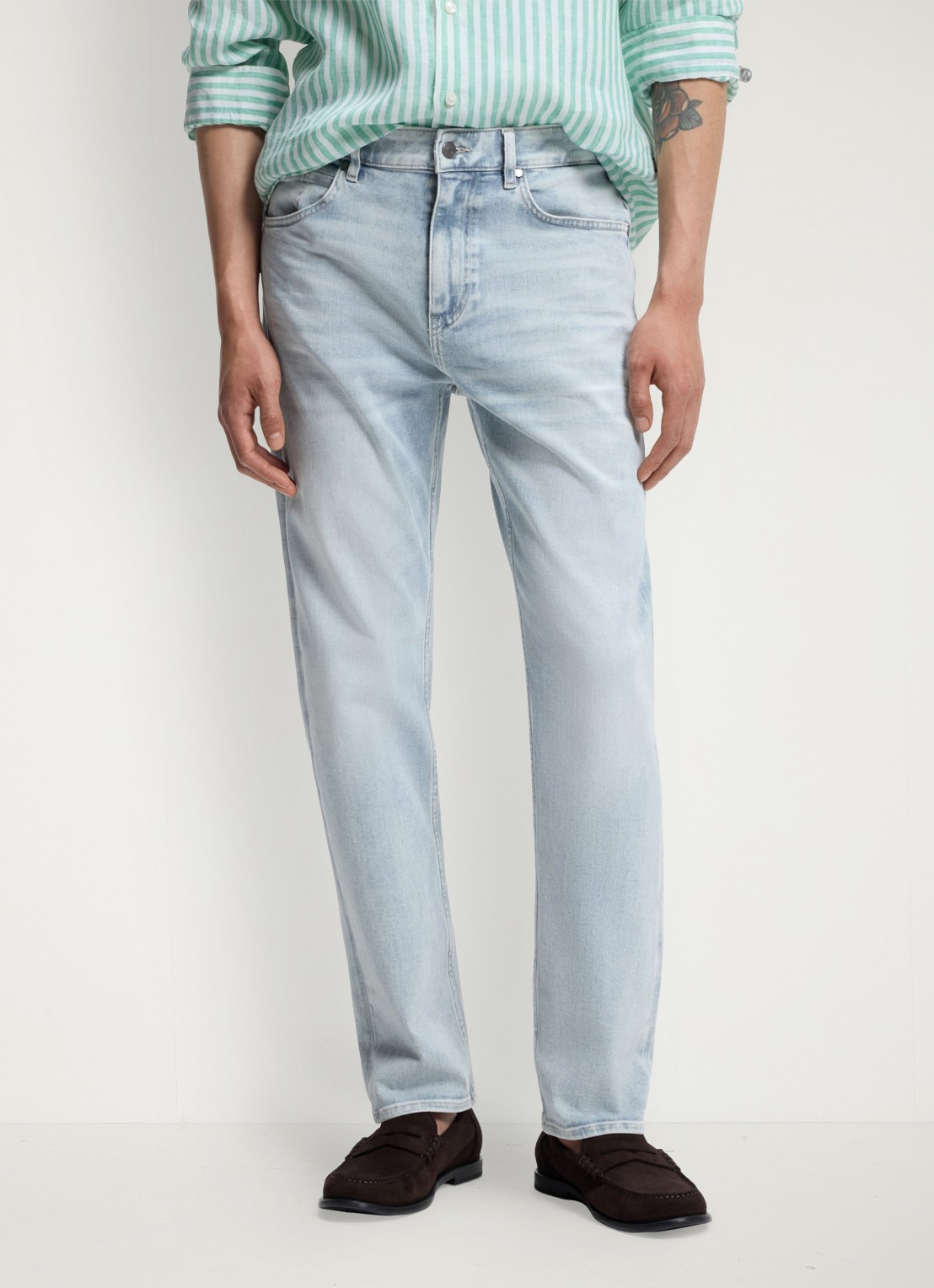 BOSS Straight fit jeans met lichte wassing - detail 2 blauw