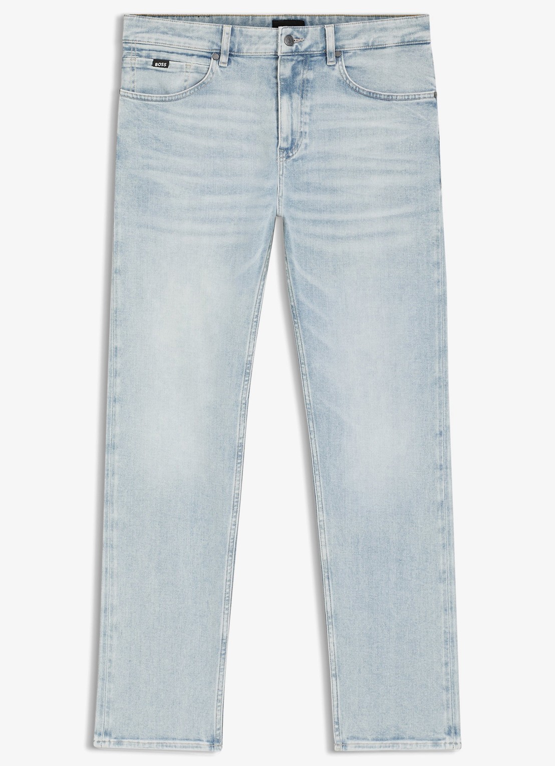 BOSS Straight fit jeans met lichte wassing - voorkant 5 blauw