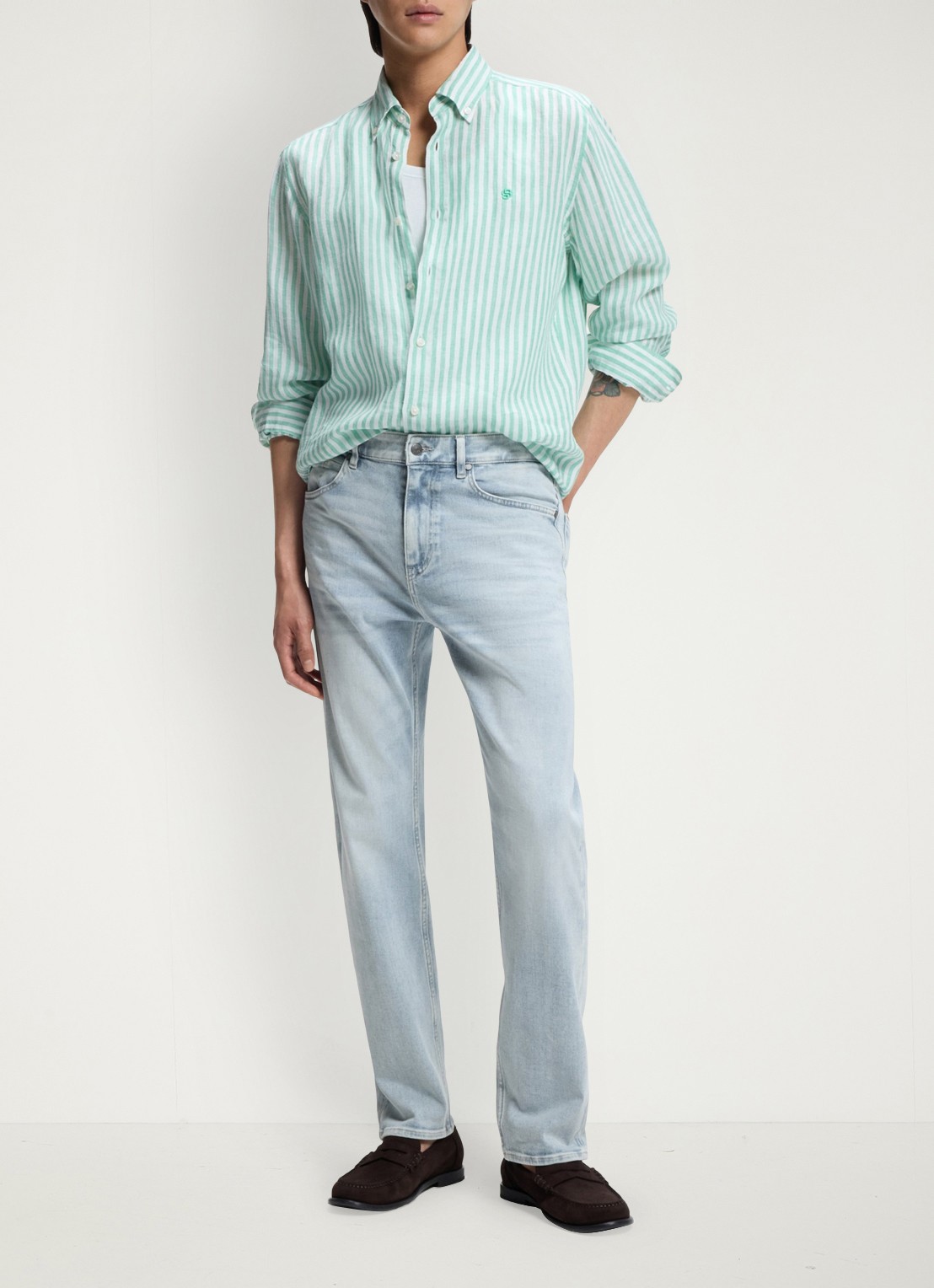 BOSS Straight fit jeans met lichte wassing - voorkant 6 blauw