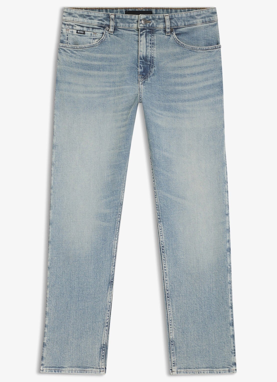 BOSS Straight fit jeans met lichte wassing - voorkant indigo