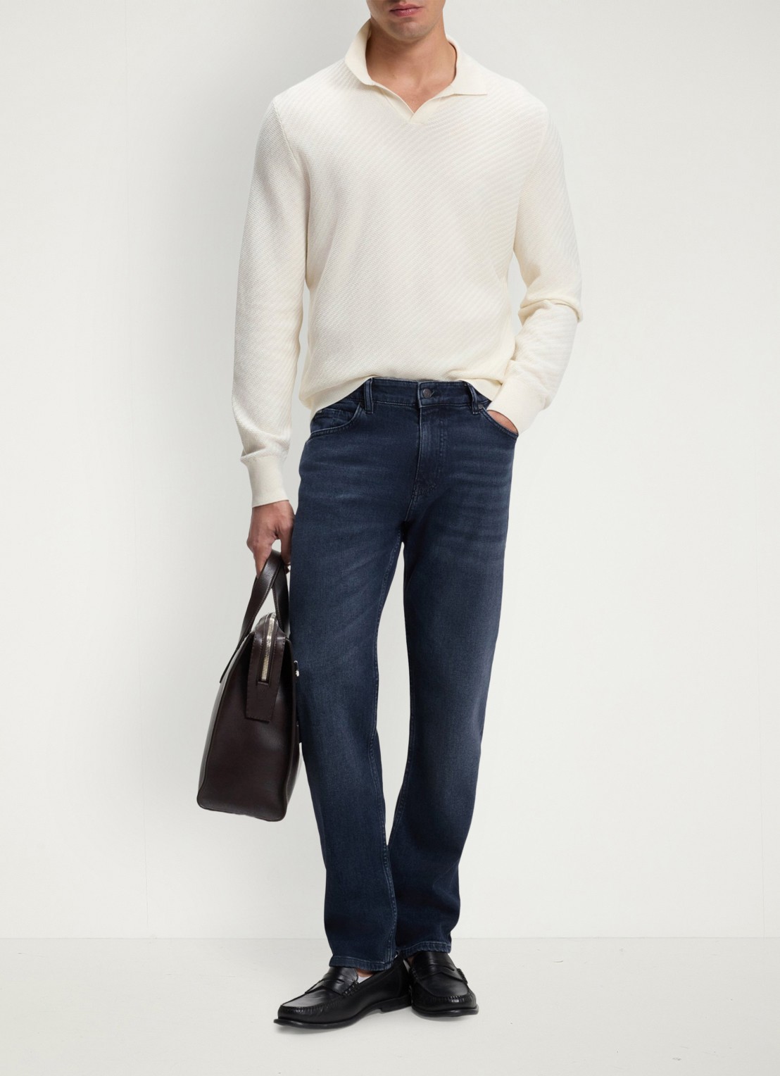 BOSS Straight fit jeans met medium wassing - voorkant 3 denim