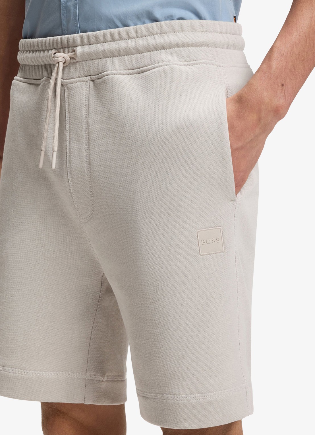 BOSS Straight fit korte broek van sweatstof met logopatch - detail 3 open grey-070 / grijs