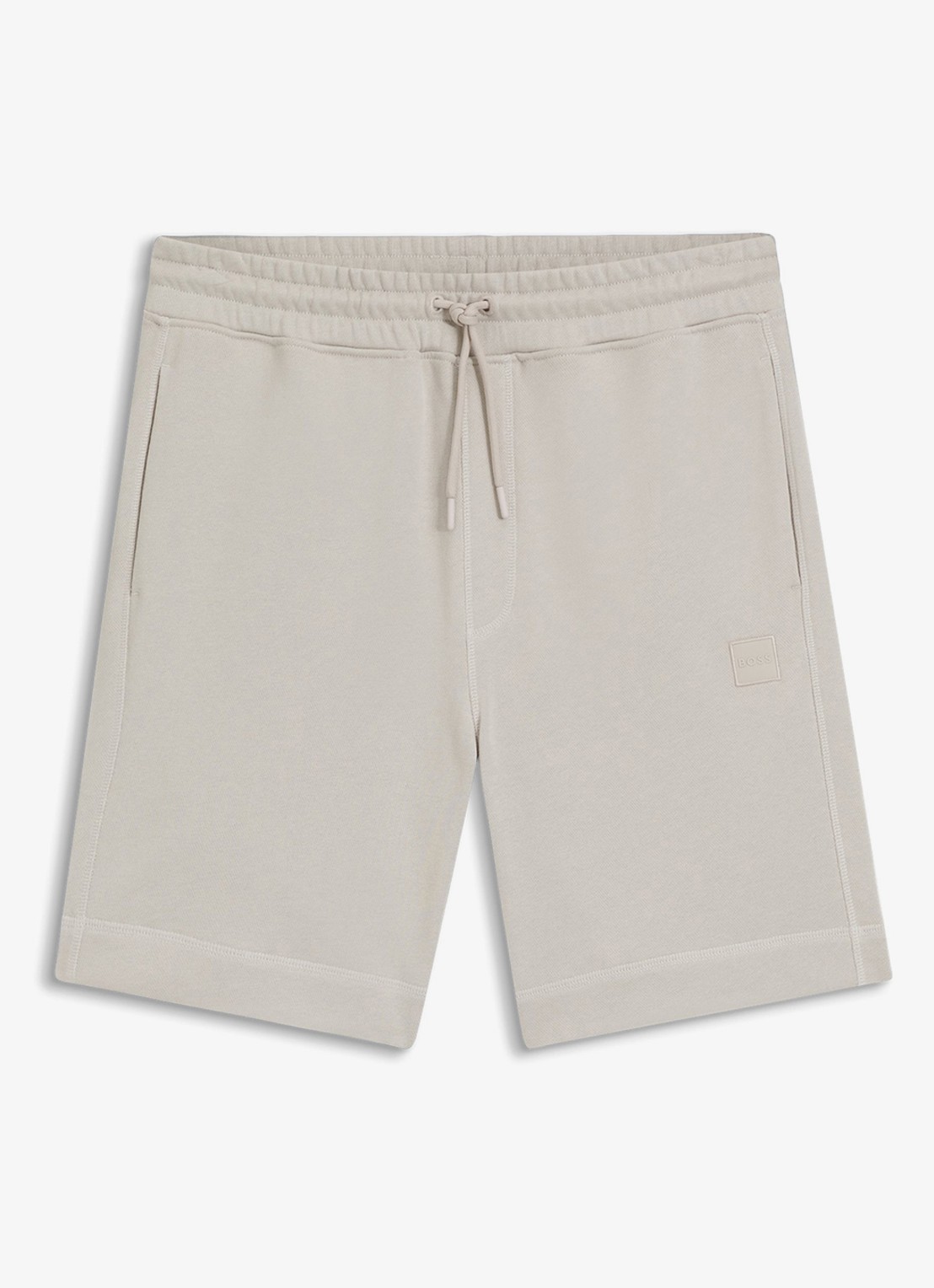 BOSS Straight fit korte broek van sweatstof met logopatch - voorkant 4 open grey-070 / grijs