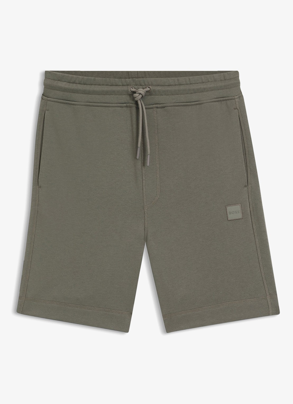 BOSS Straight fit korte broek van sweatstof met logopatch - voorkant 4 open grey-076 / grijs