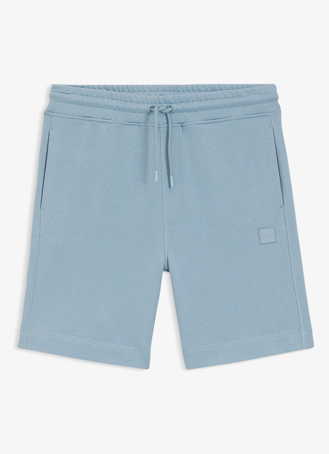 BOSS Straight fit korte broek van sweatstof met logopatch - voorkant light/pastel blue-458 / blauw