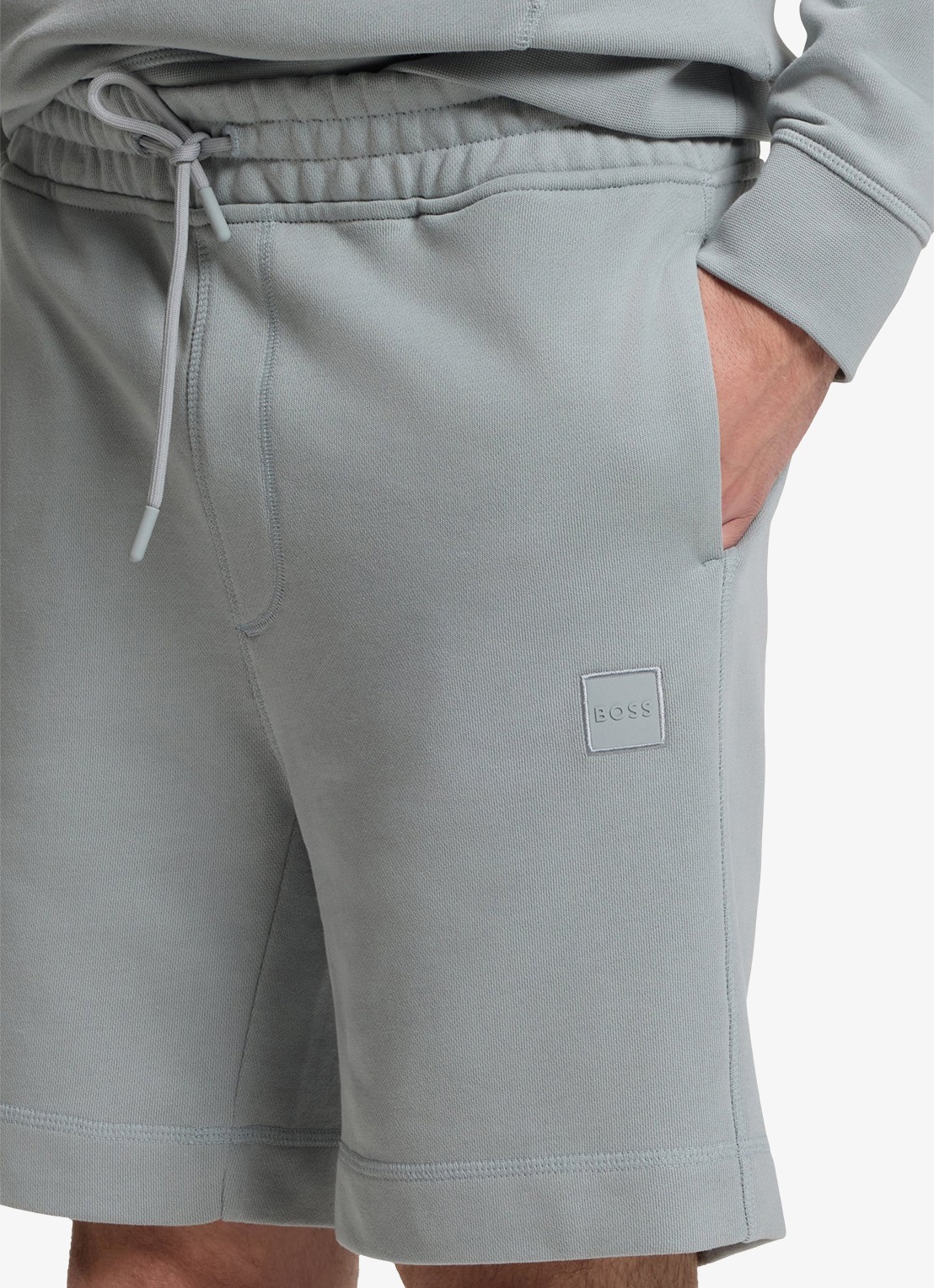 BOSS Straight fit korte broek van sweatstof met logopatch - detail 3 open grey-084 / grijs