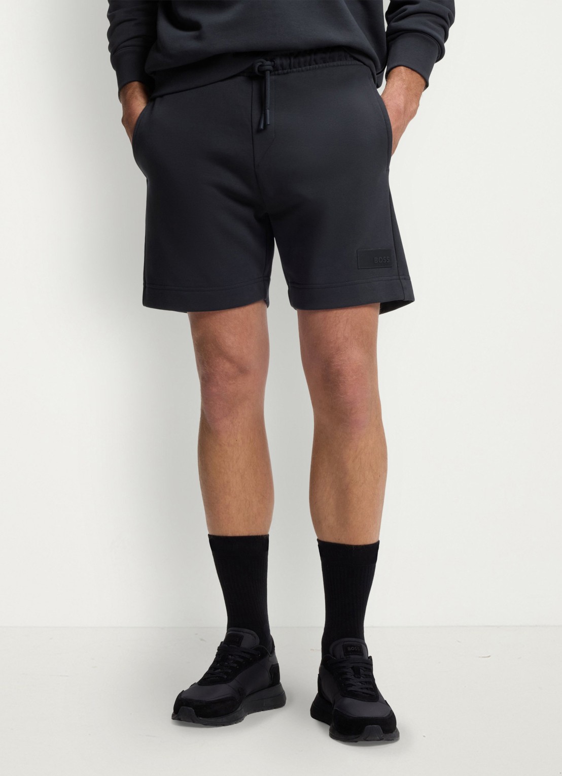 BOSS Straight fit korte joggingbroek in katoenblend - detail 4 blauw