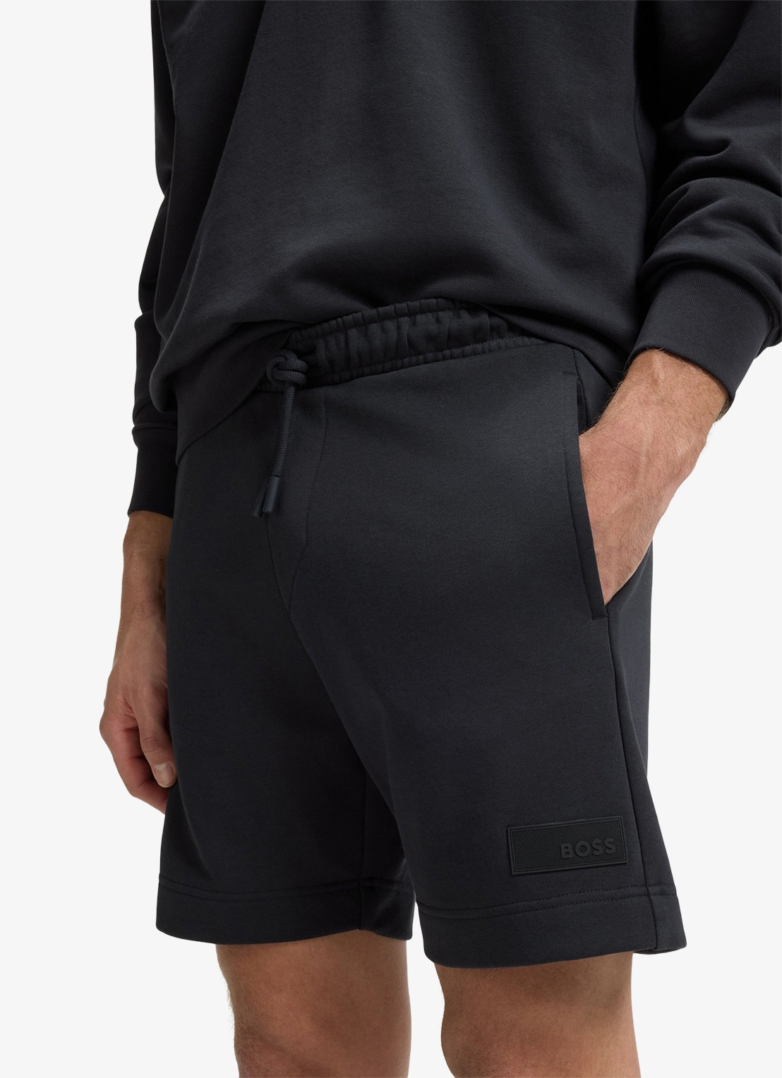 BOSS Straight fit korte joggingbroek in katoenblend - detail 5 blauw