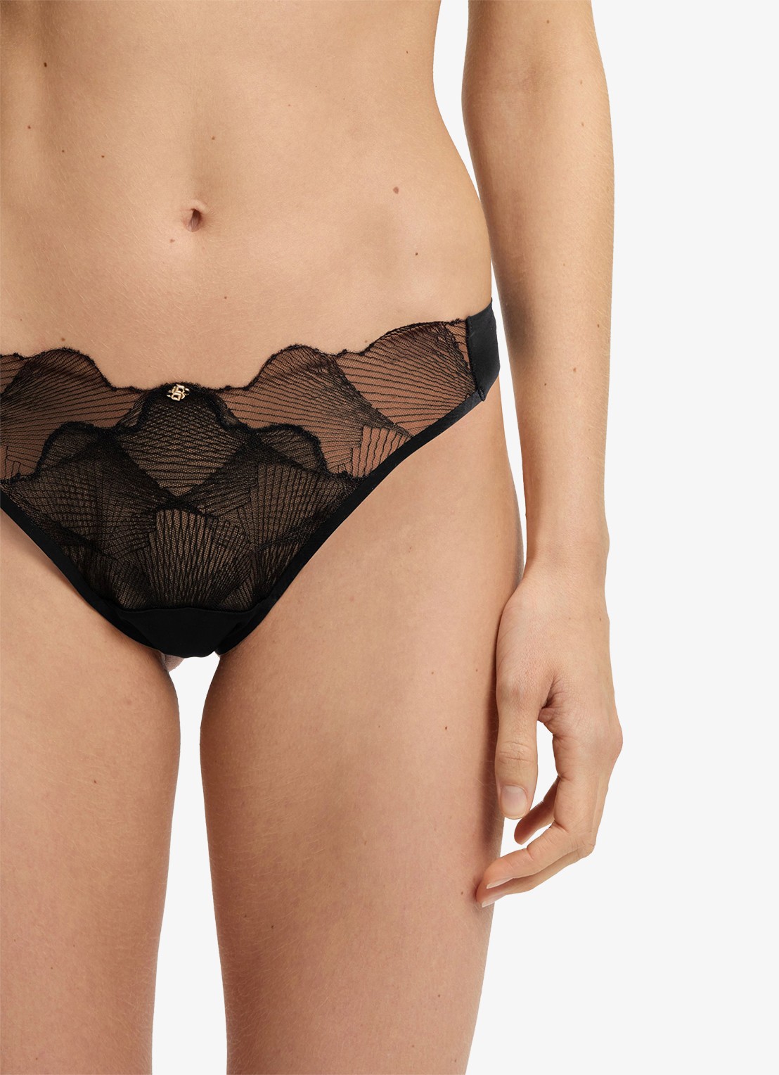 BOSS String met mesh en borduring - detail 3 zwart
