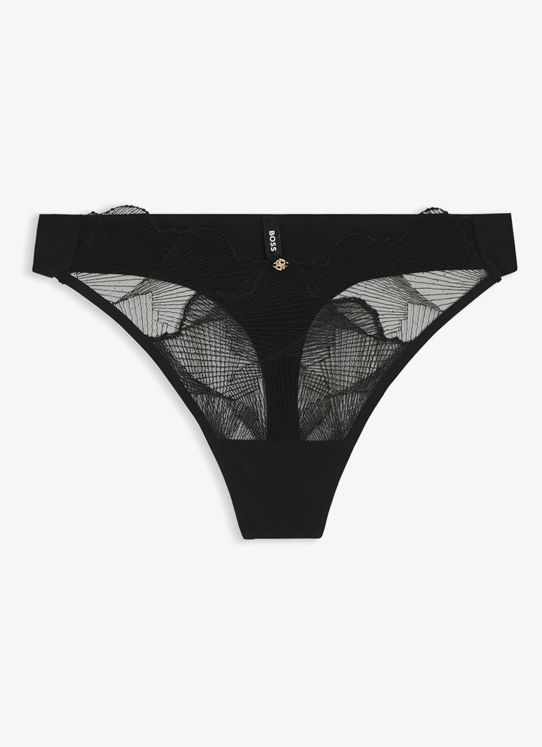 BOSS String met mesh en borduring - voorkant zwart