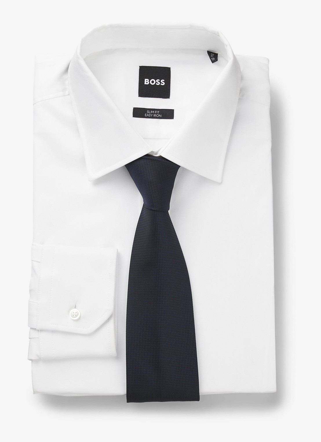 BOSS Stropdas in zijdeblend - detail donkerblauw
