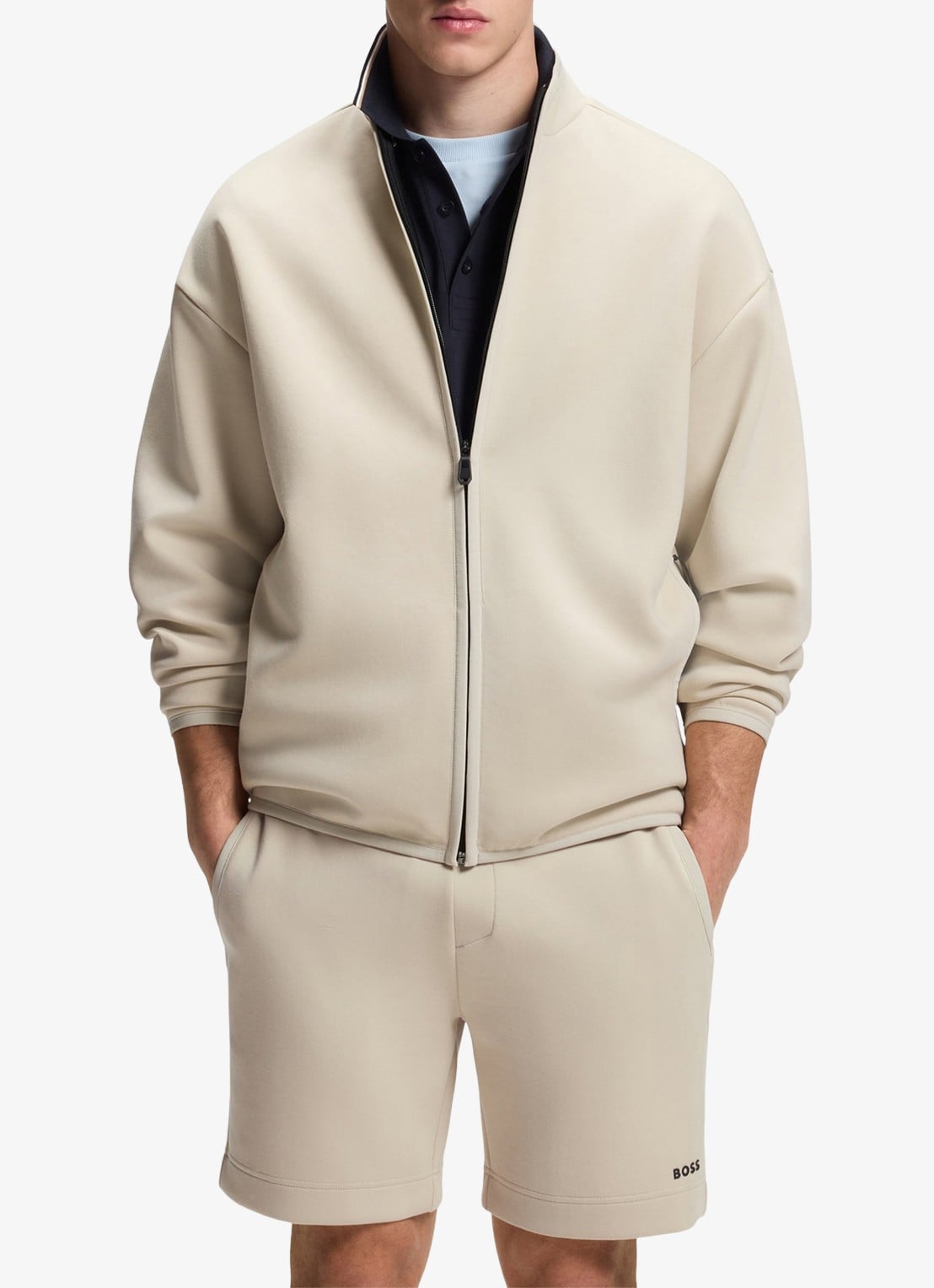 BOSS SW_Globe FZ Sweatvest met logo - detail 4 light beige-272 / beige