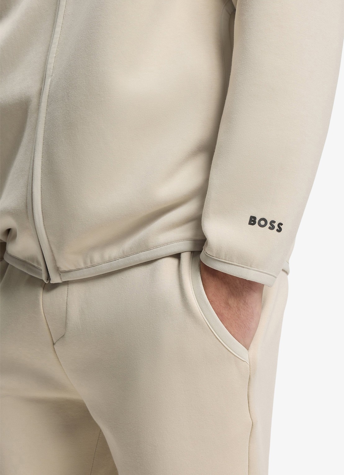 BOSS SW_Globe FZ Sweatvest met logo - detail 5 light beige-272 / beige