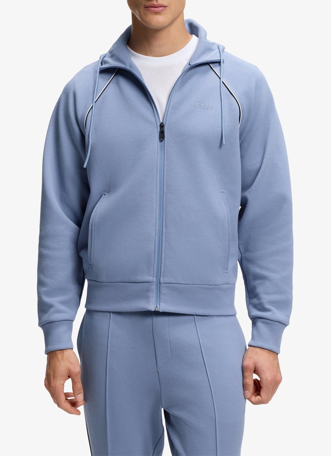 BOSS SW_Join Saggy sweatvest met logoborduring - detail 4 light/pastel blue-459 / blauw