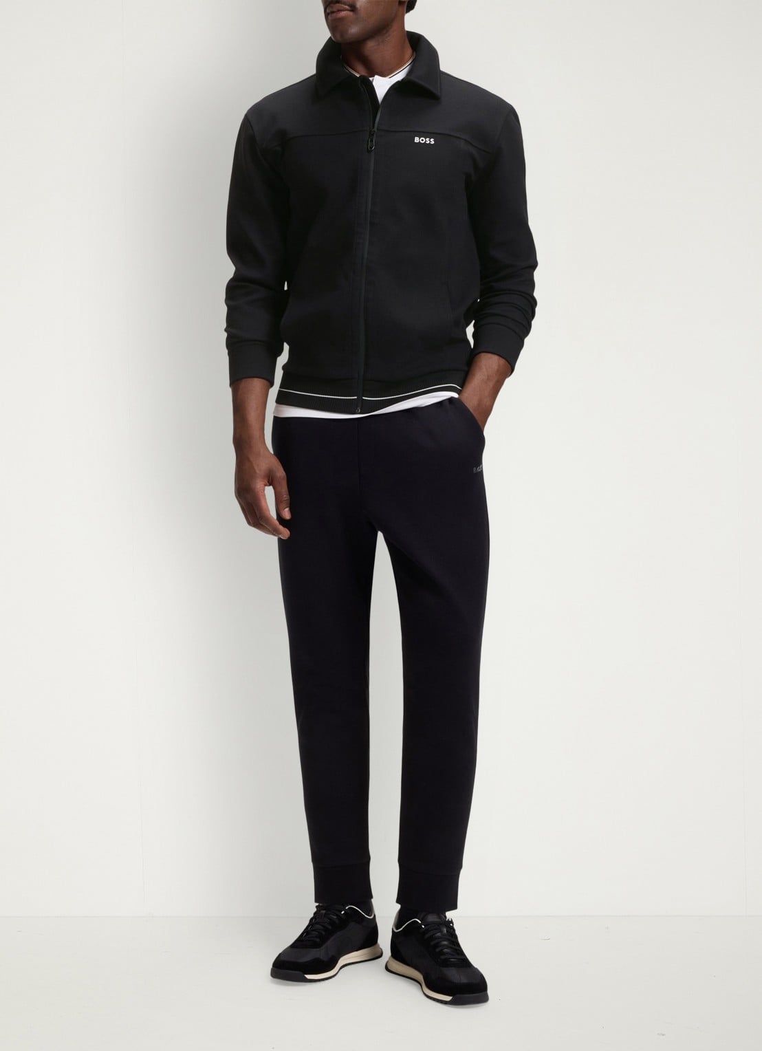 BOSS SW_Member sweatvest met steekzakken - voorkant 3 black-001 / zwart