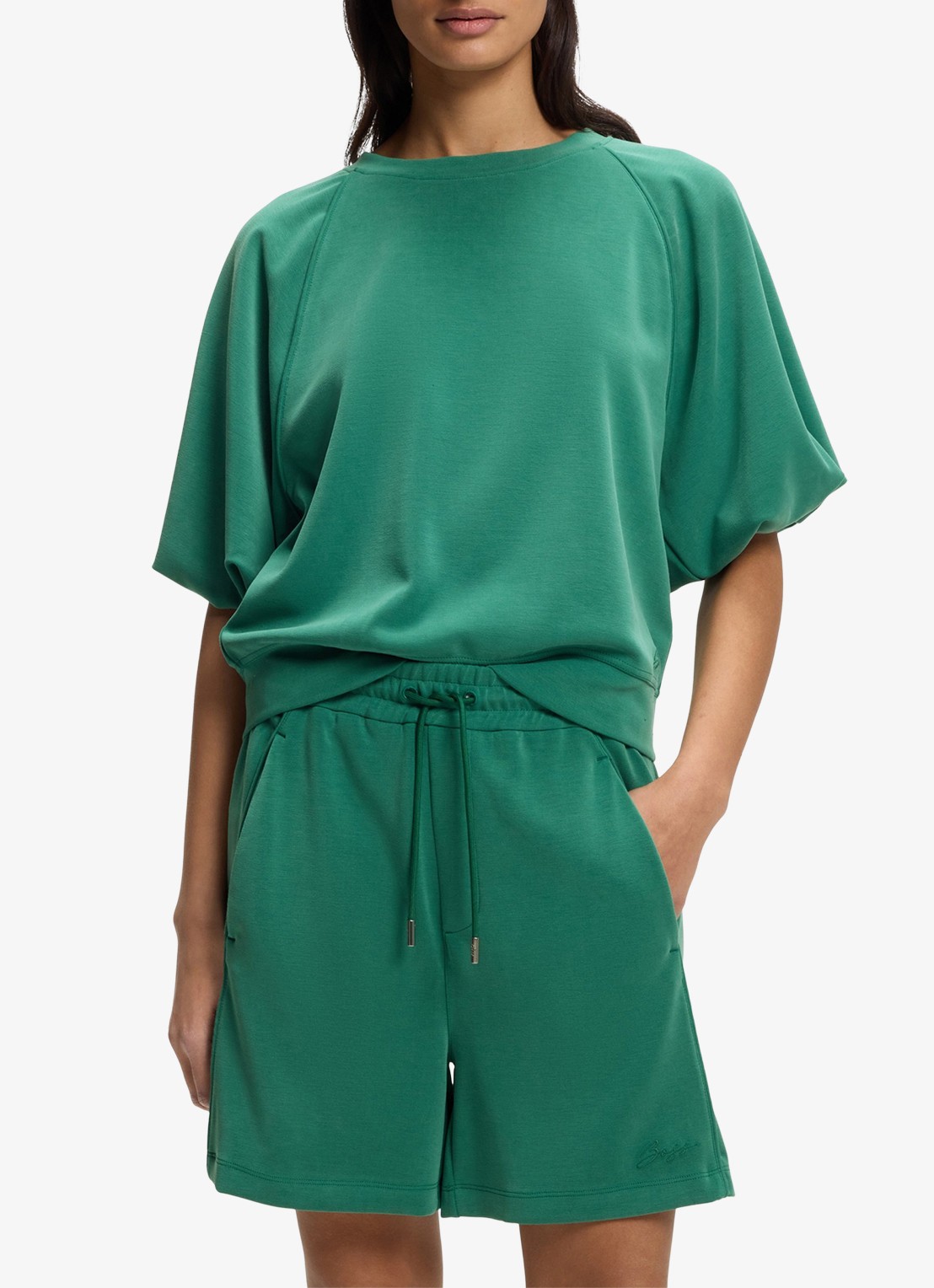 BOSS Sweater met ballonmouw - detail dark green-302 / groen