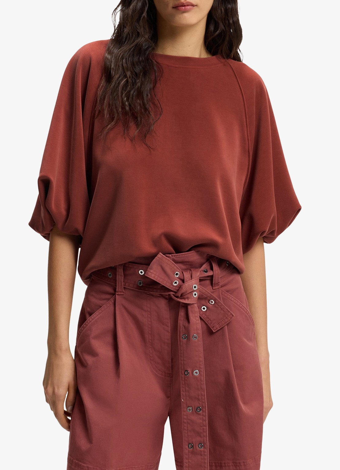 BOSS Sweater met ballonmouw - detail 4 dark red-604 / rood