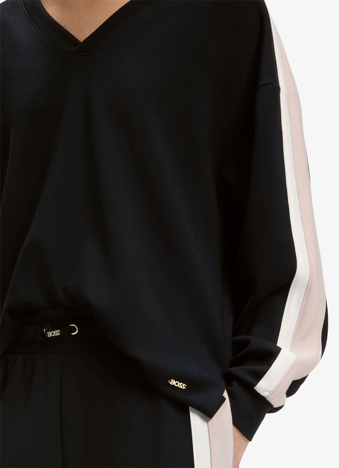BOSS Sweater met gestreept detail - detail 3 zwart