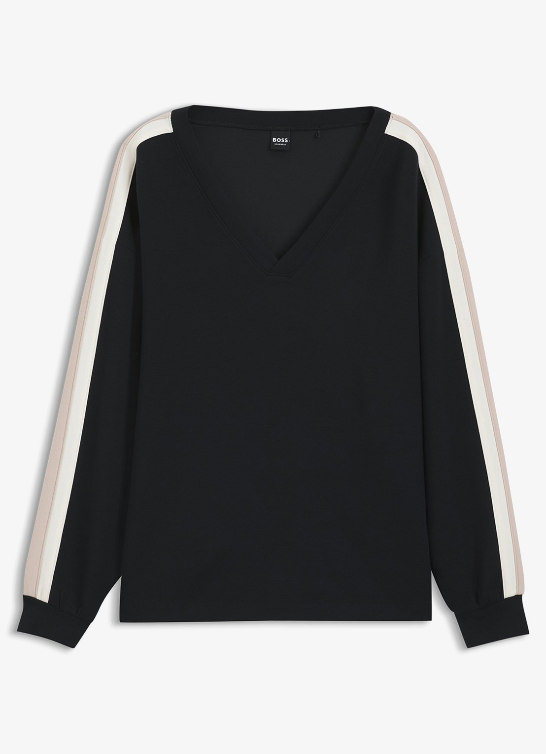 BOSS Sweater met gestreept detail - voorkant 2 zwart