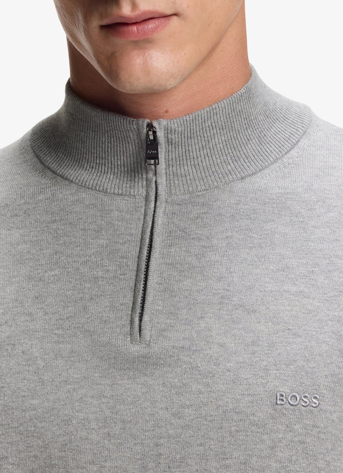 BOSS Sweater met halve rits en logo - detail 2 grijsmele