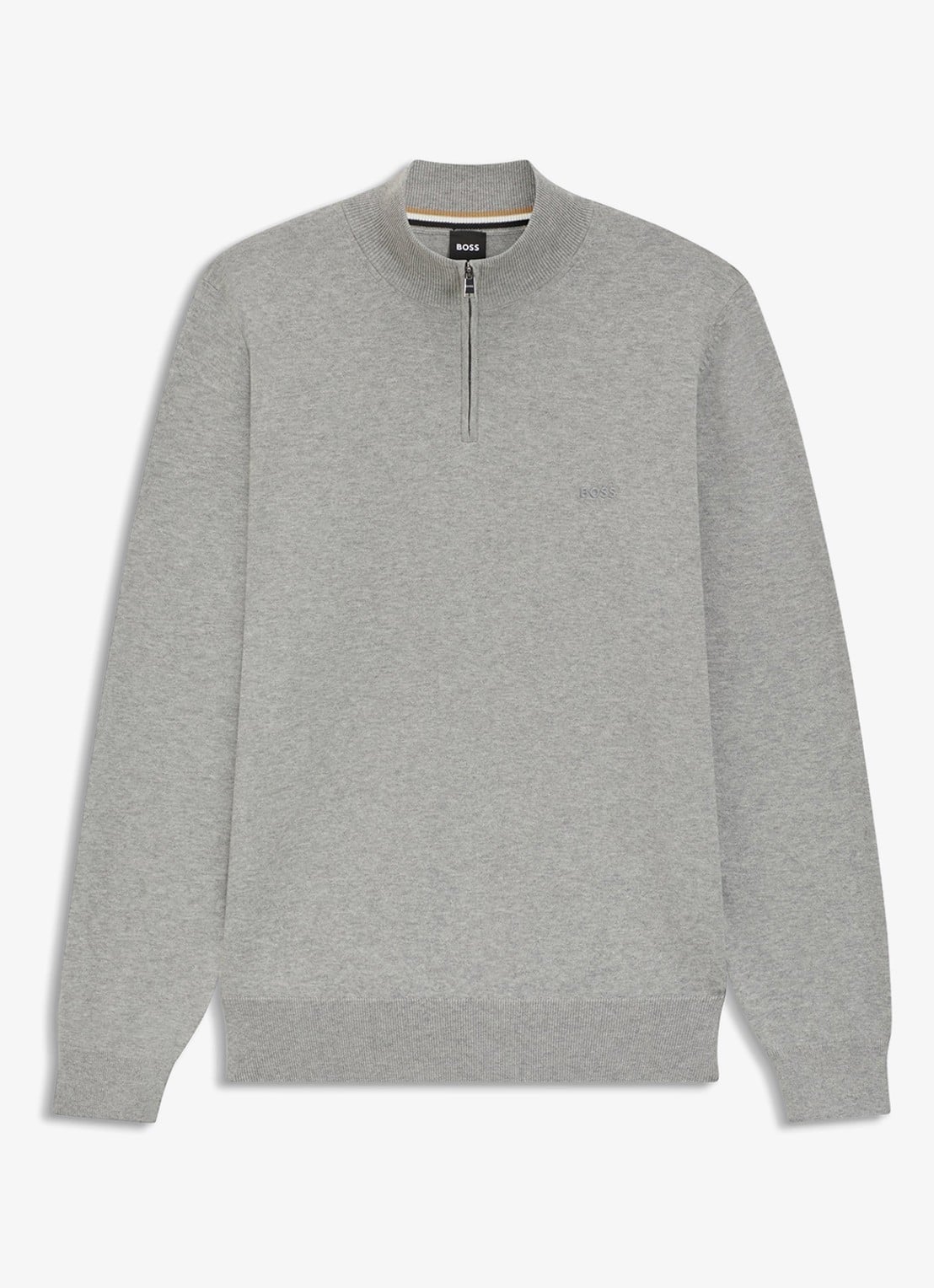 BOSS Sweater met halve rits en logo - voorkant 3 grijsmele