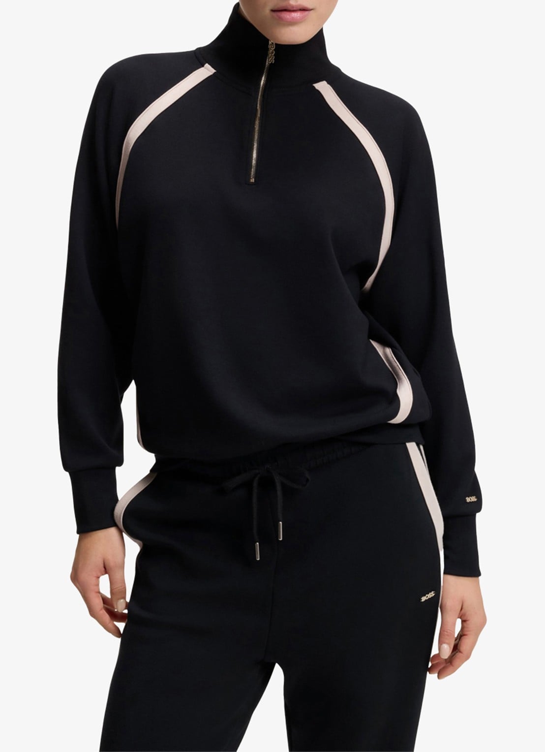 BOSS Sweater met halve rits - detail 3 zwart