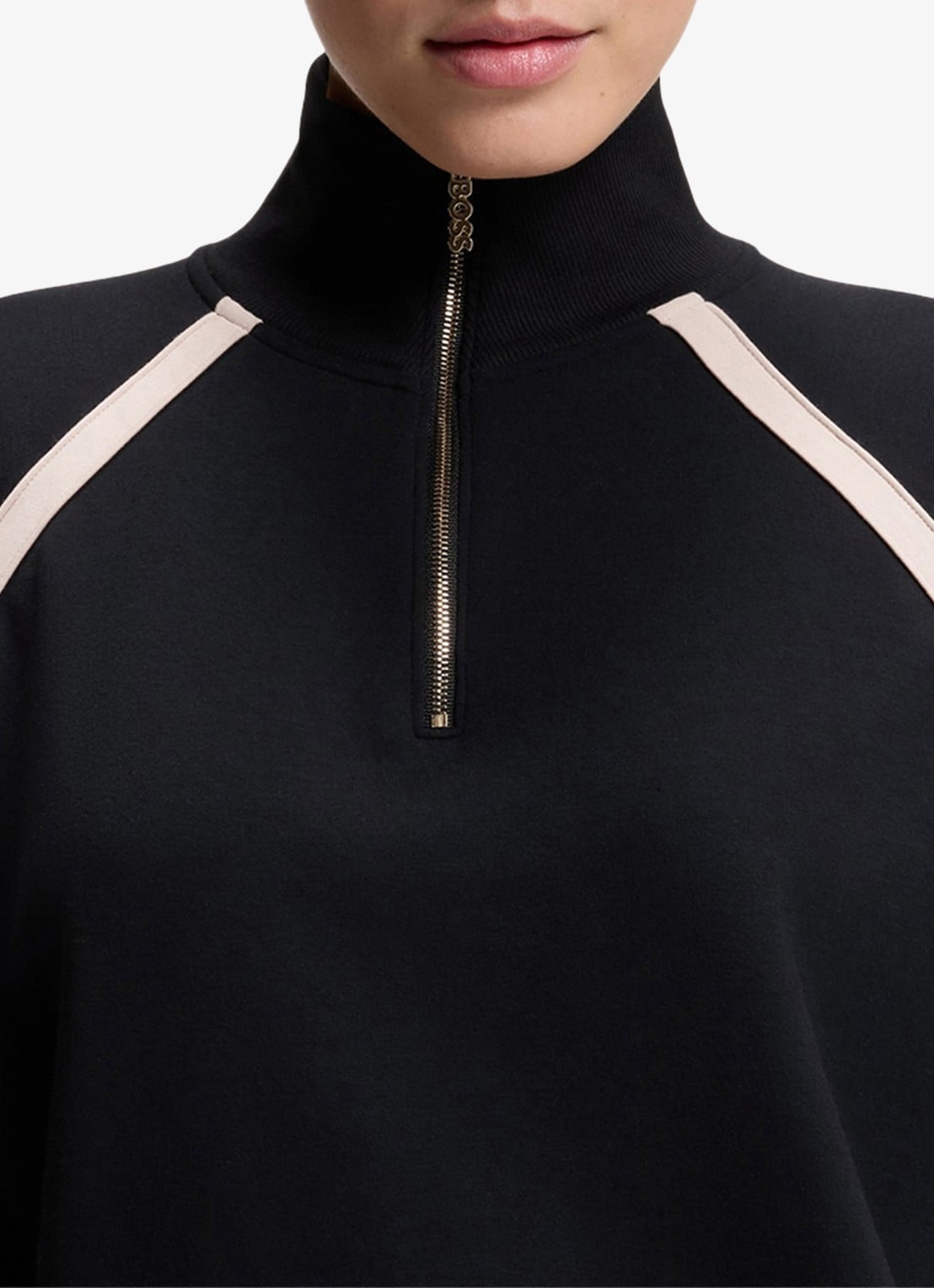 BOSS Sweater met halve rits - detail 4 zwart