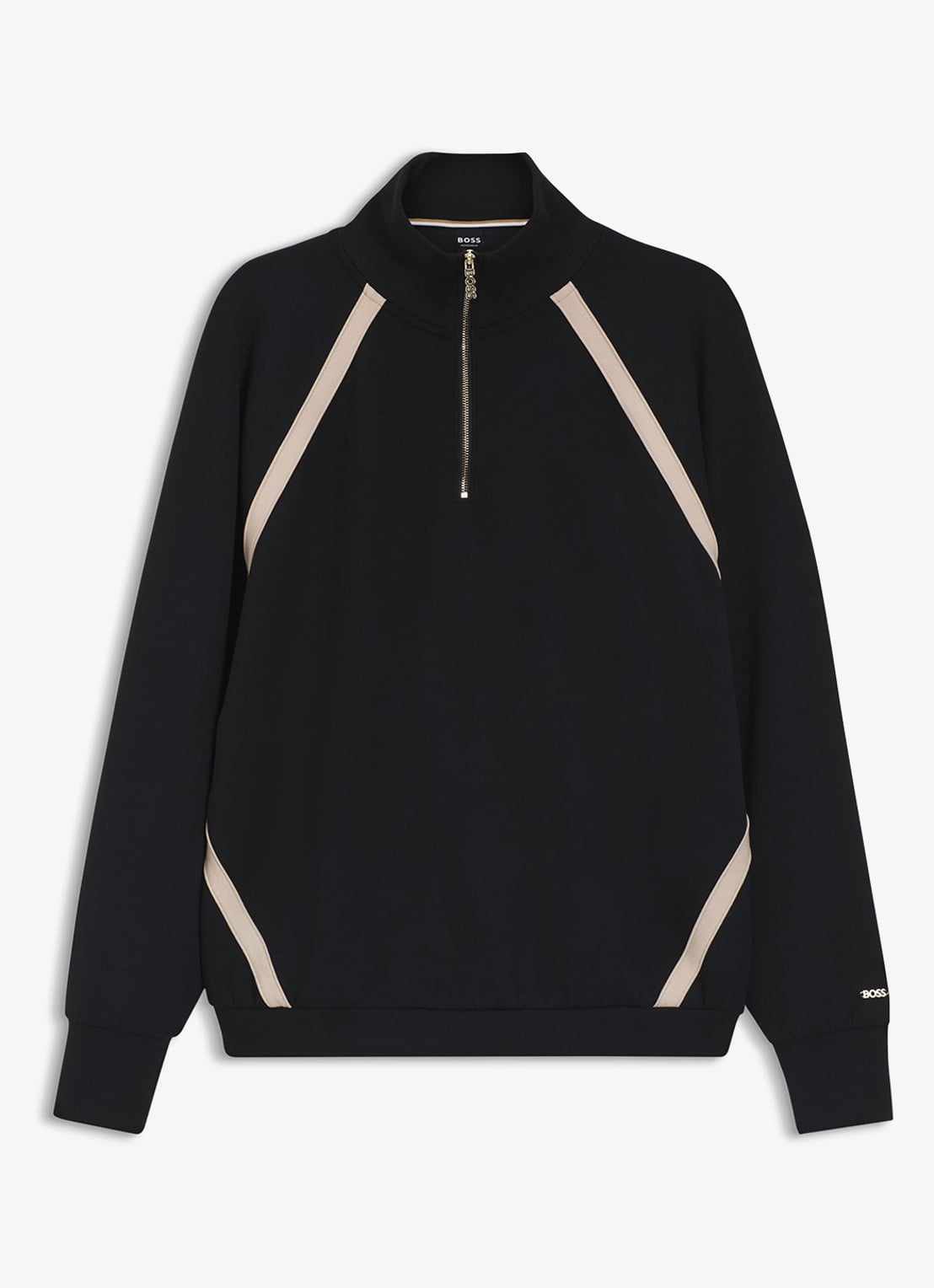 BOSS Sweater met halve rits - voorkant 2 zwart