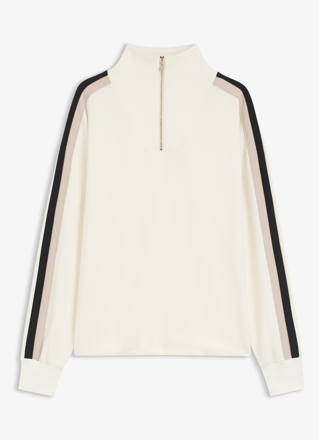 BOSS Sweater met halve rits - voorkant gebroken wit