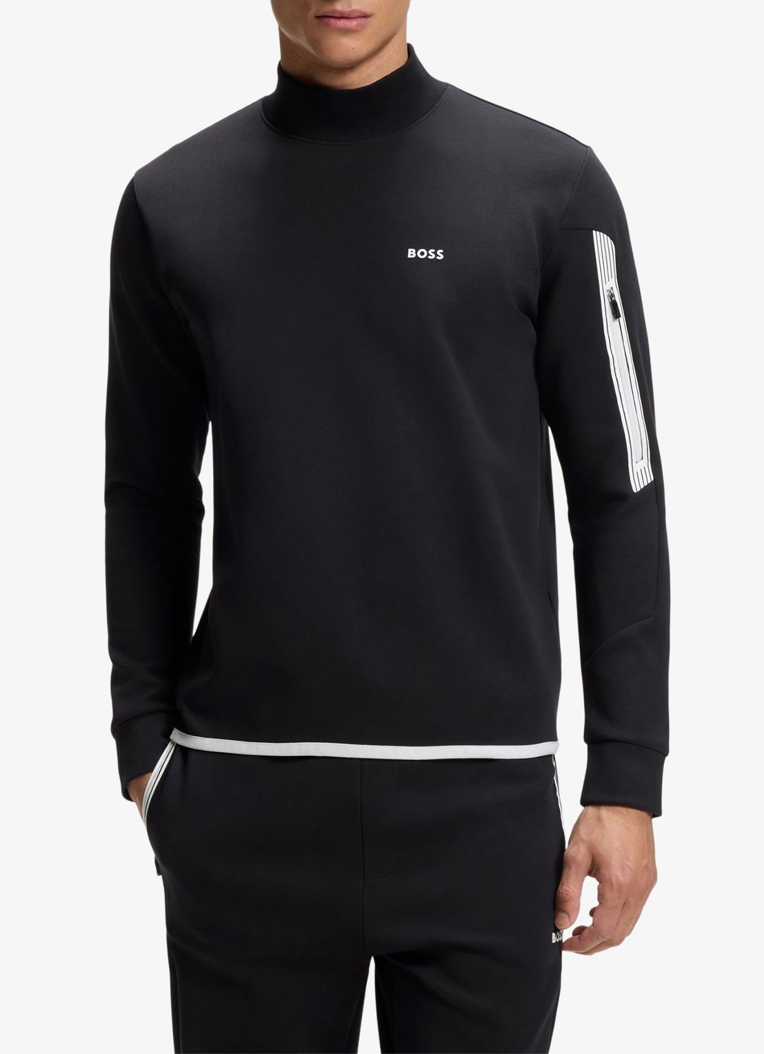BOSS Sweater met logo en opstaande kraag - detail blauw