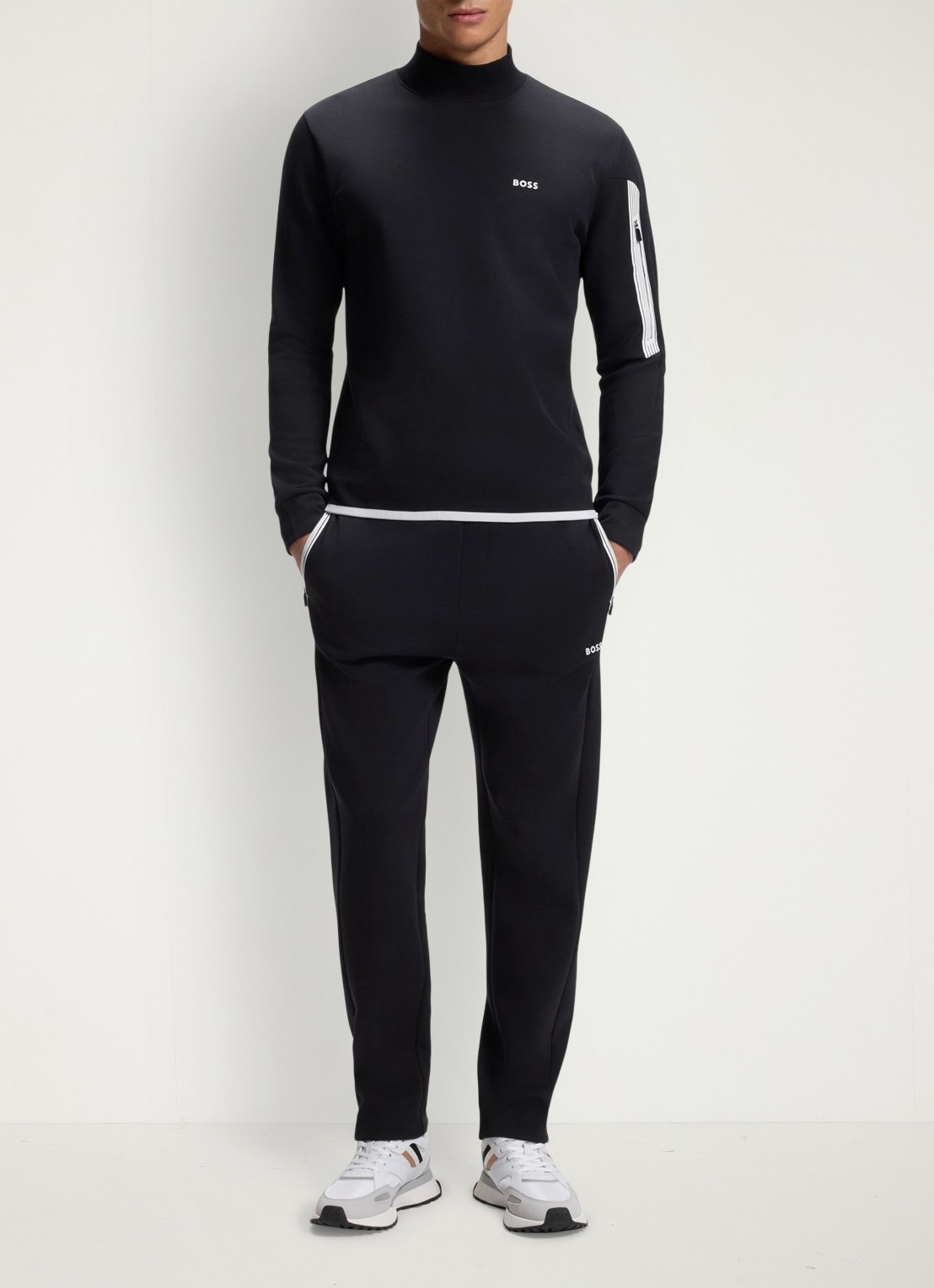 BOSS Sweater met logo en opstaande kraag - voorkant 4 blauw